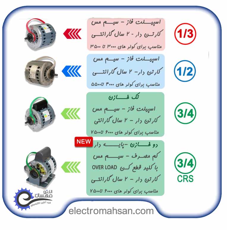 دینام کولری 1/3 اسب، دو دور 1400 و 750 دور، موتوژن (موتور کولری 3500 موتوژن)